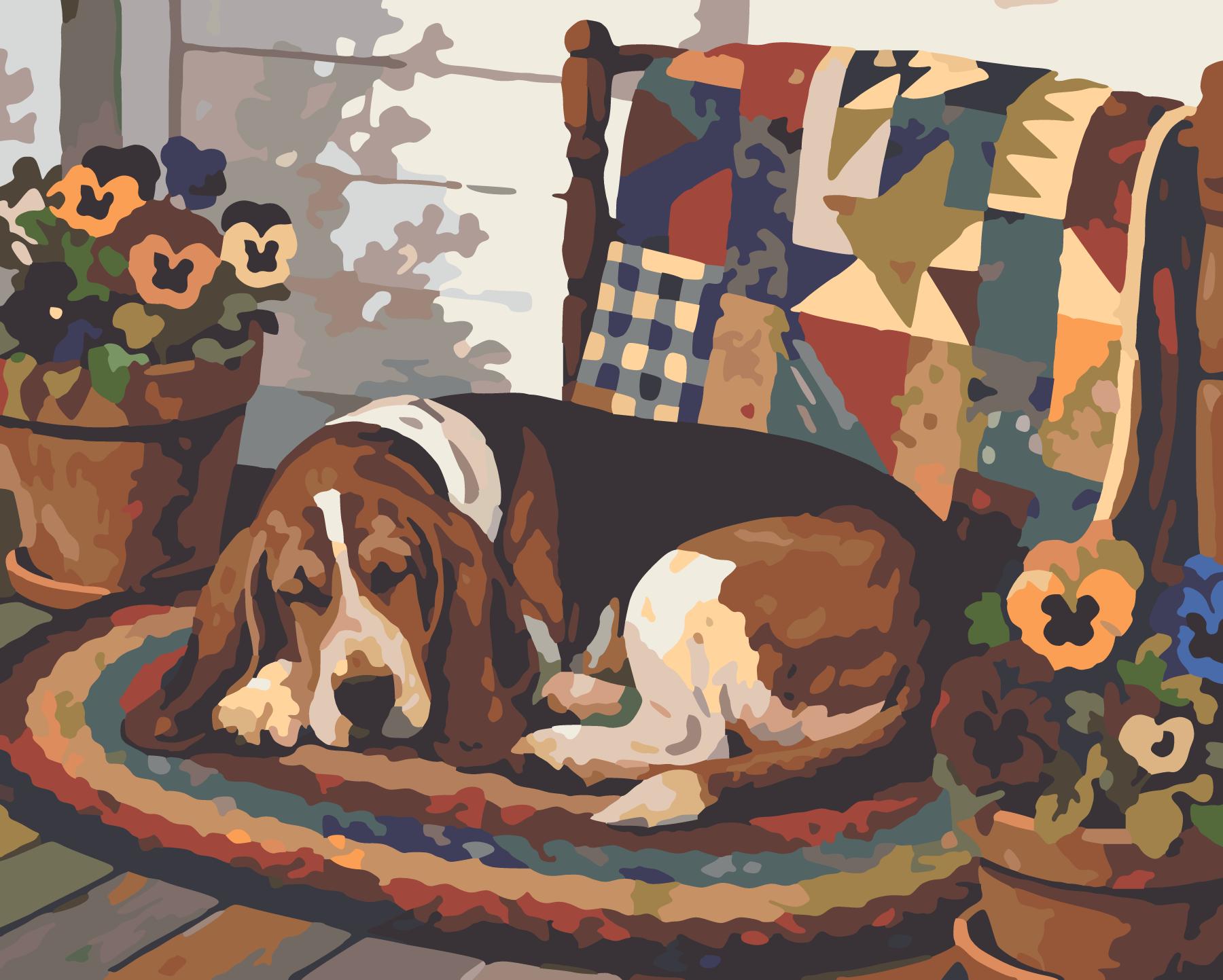 Basset Hound Sheltering Under Porch Quilt Rack paint by number design