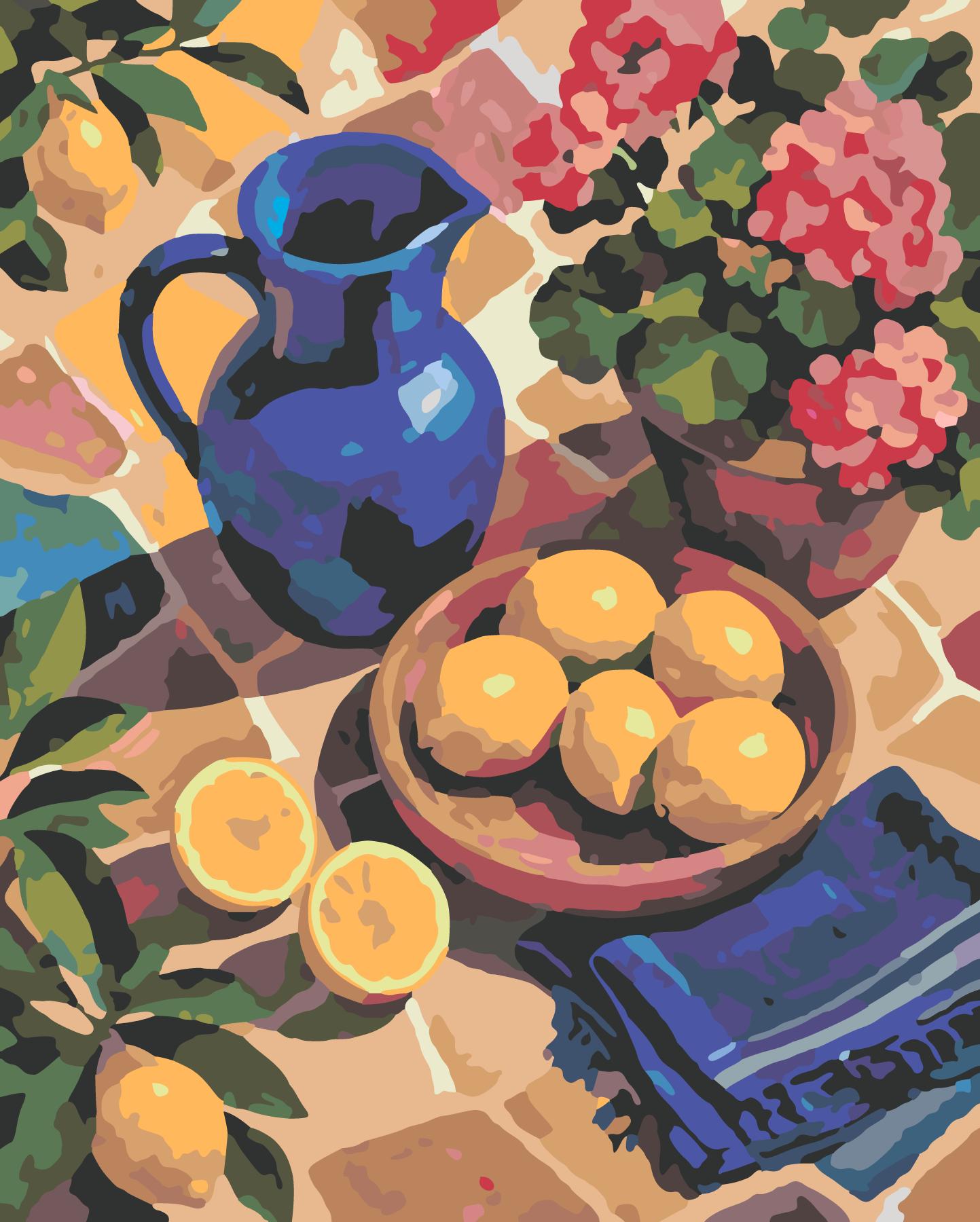 Blue Pitcher And Lemons paint by number design