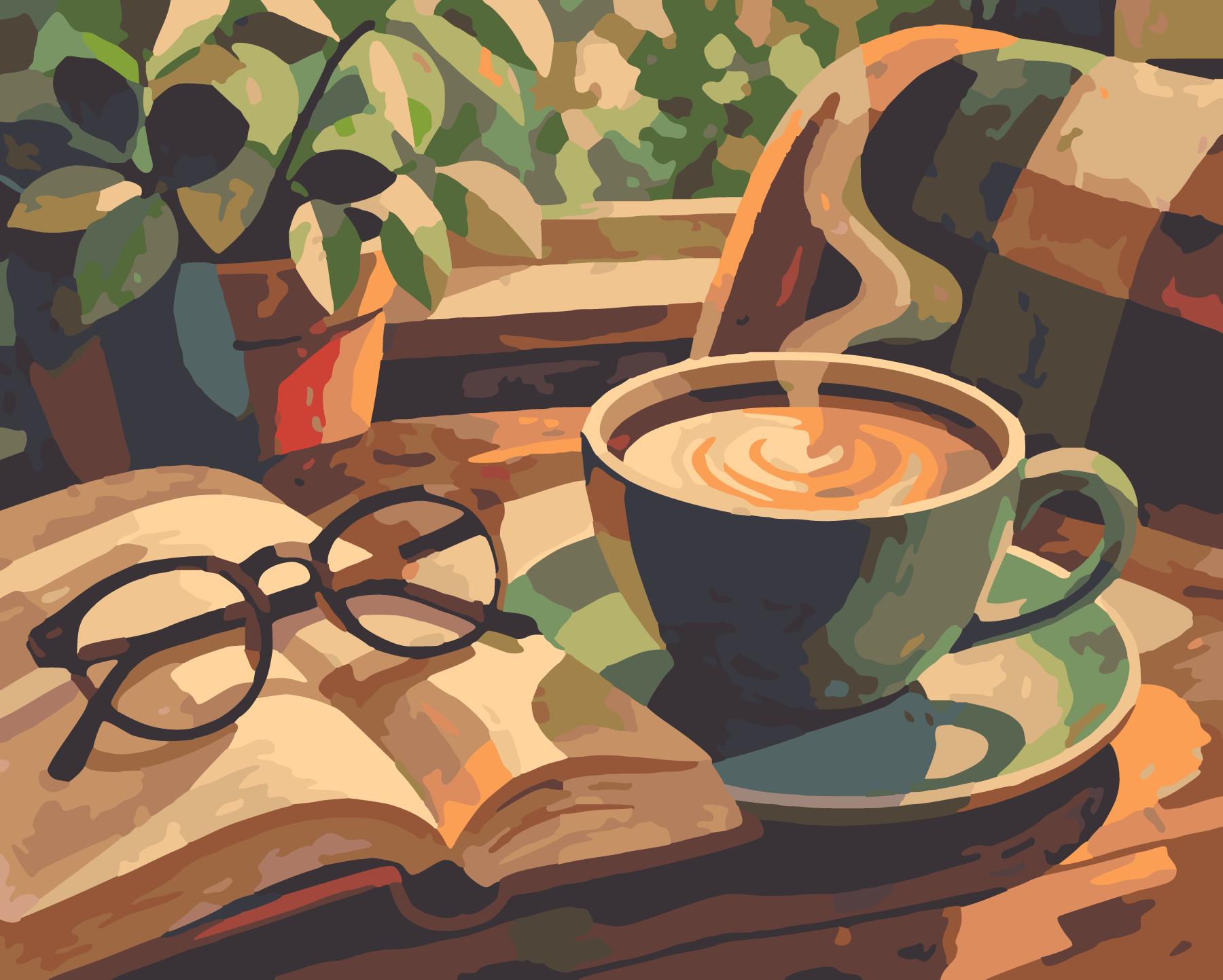 Coffee And Reading Morning paint by number design