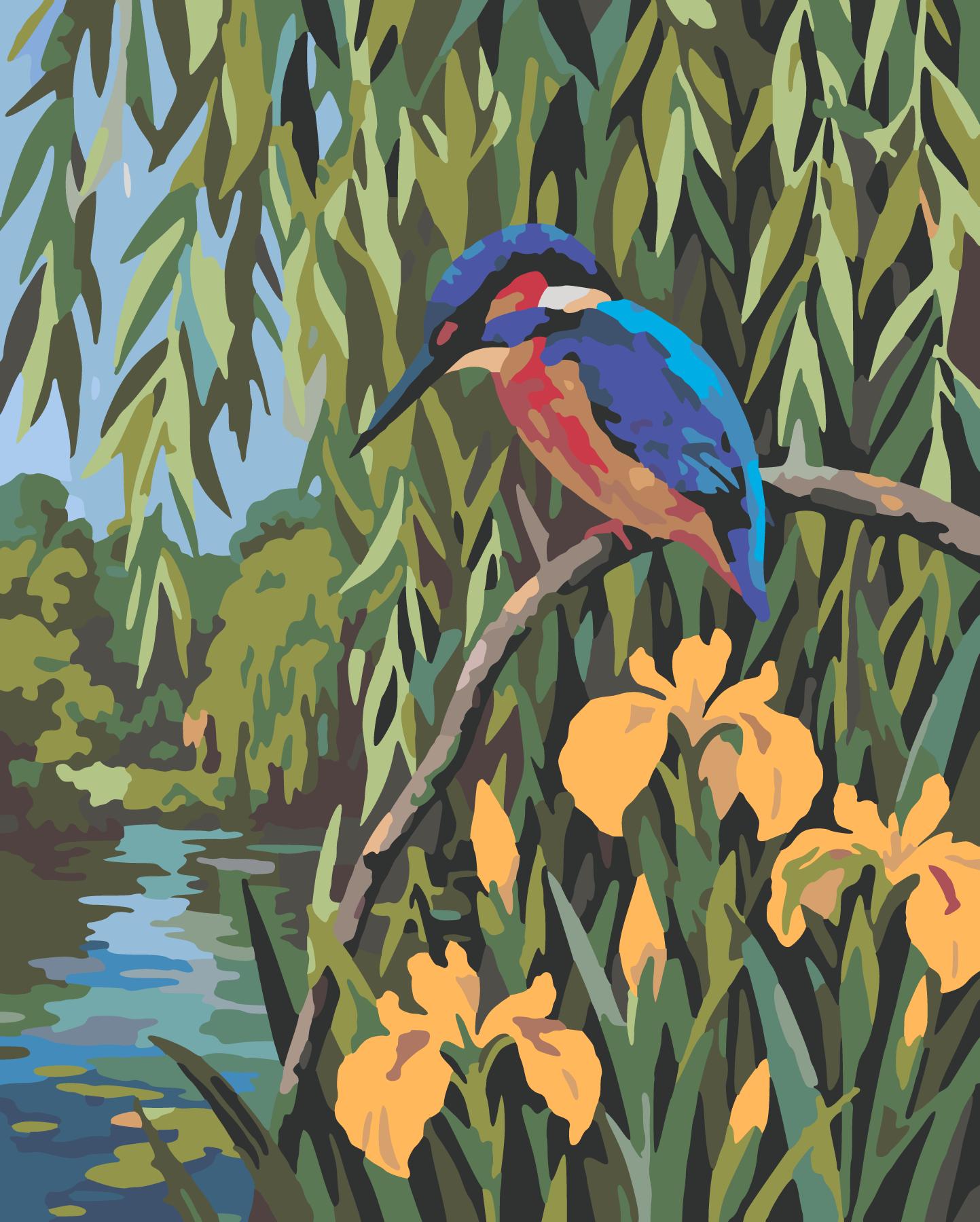 Common Kingfisher Poised On Willow Branch paint by number design