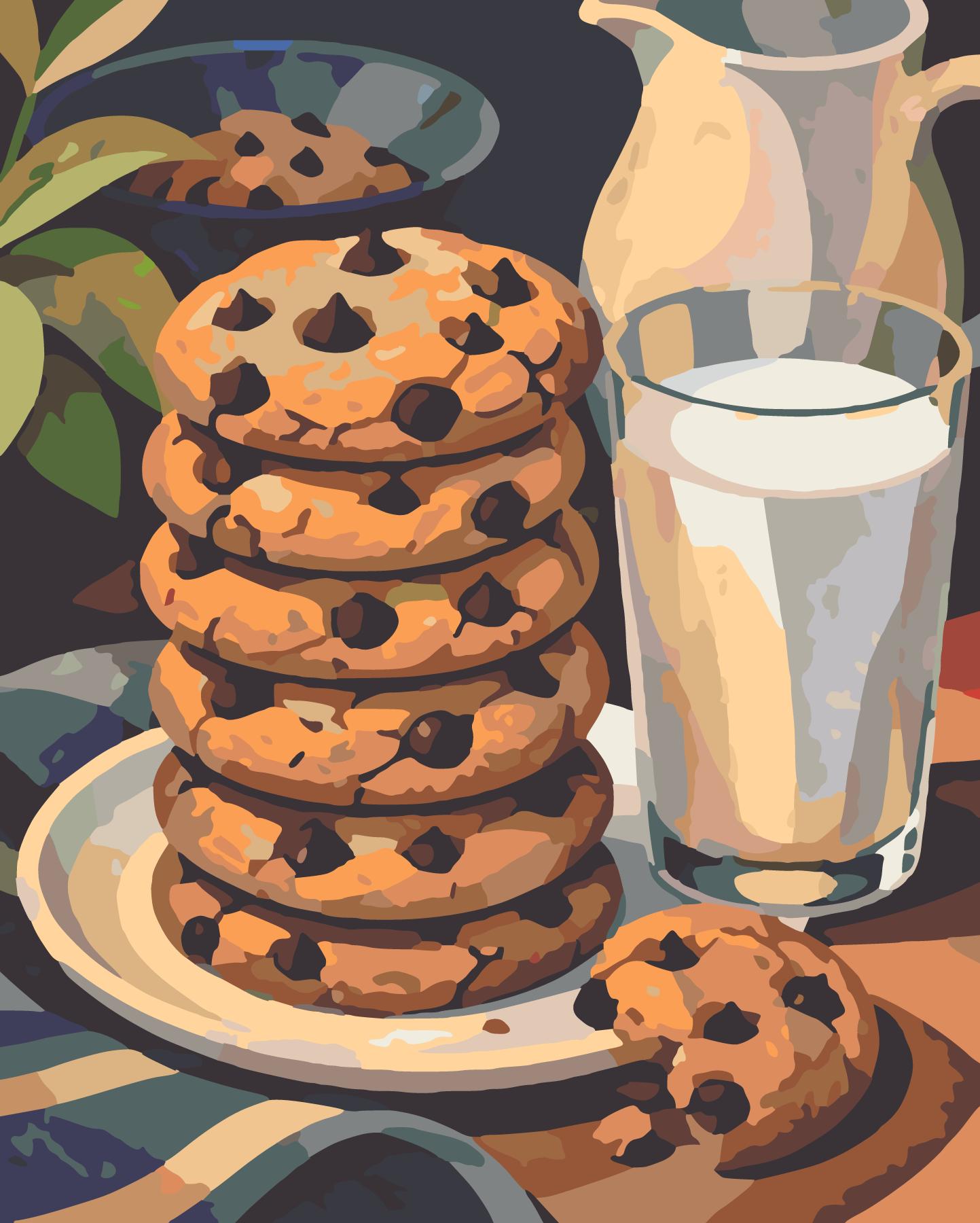 Cookies And Glass Of Milk paint by number design