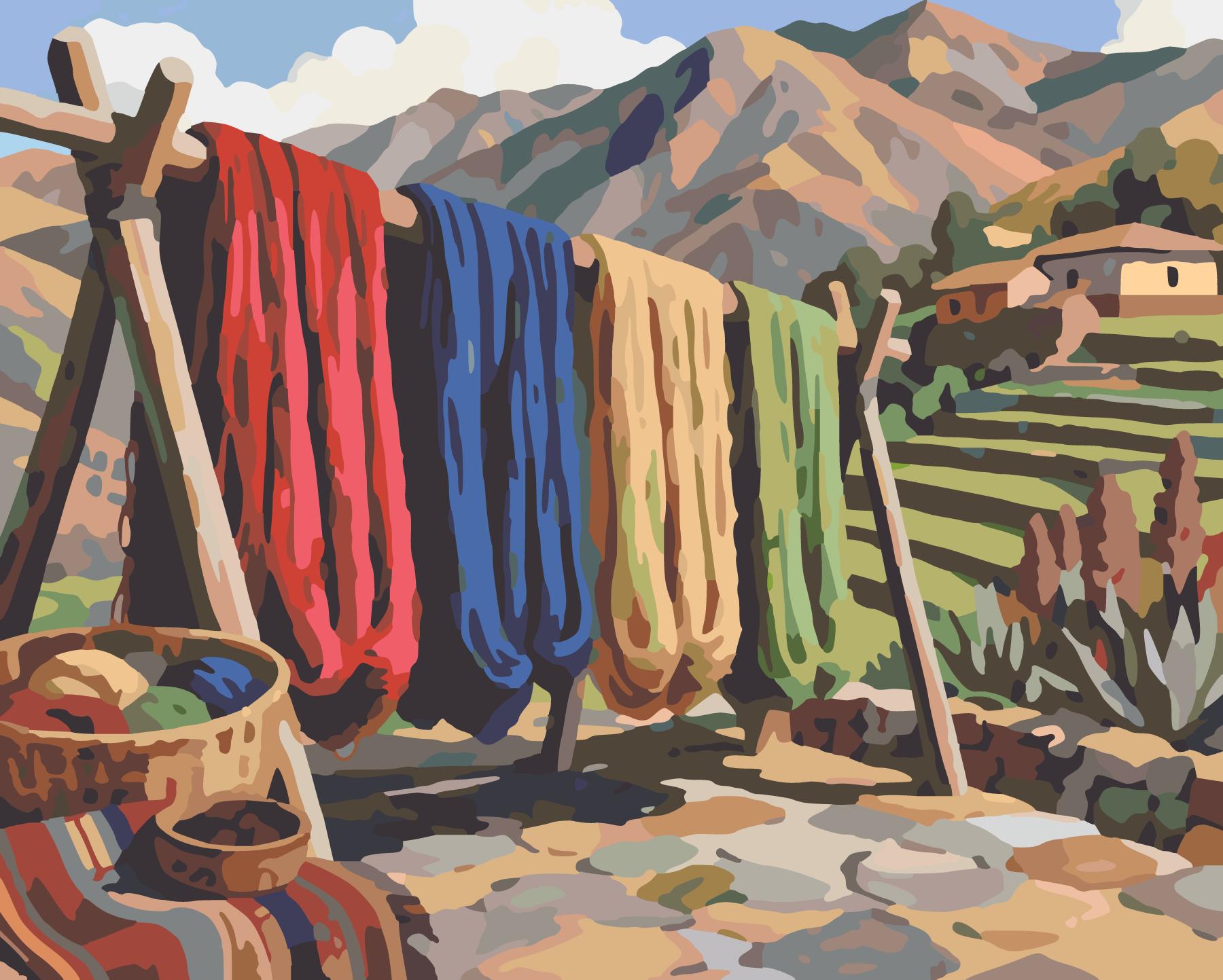 Dyed Skeins On Mountain Terrace Drying Racks paint by number design