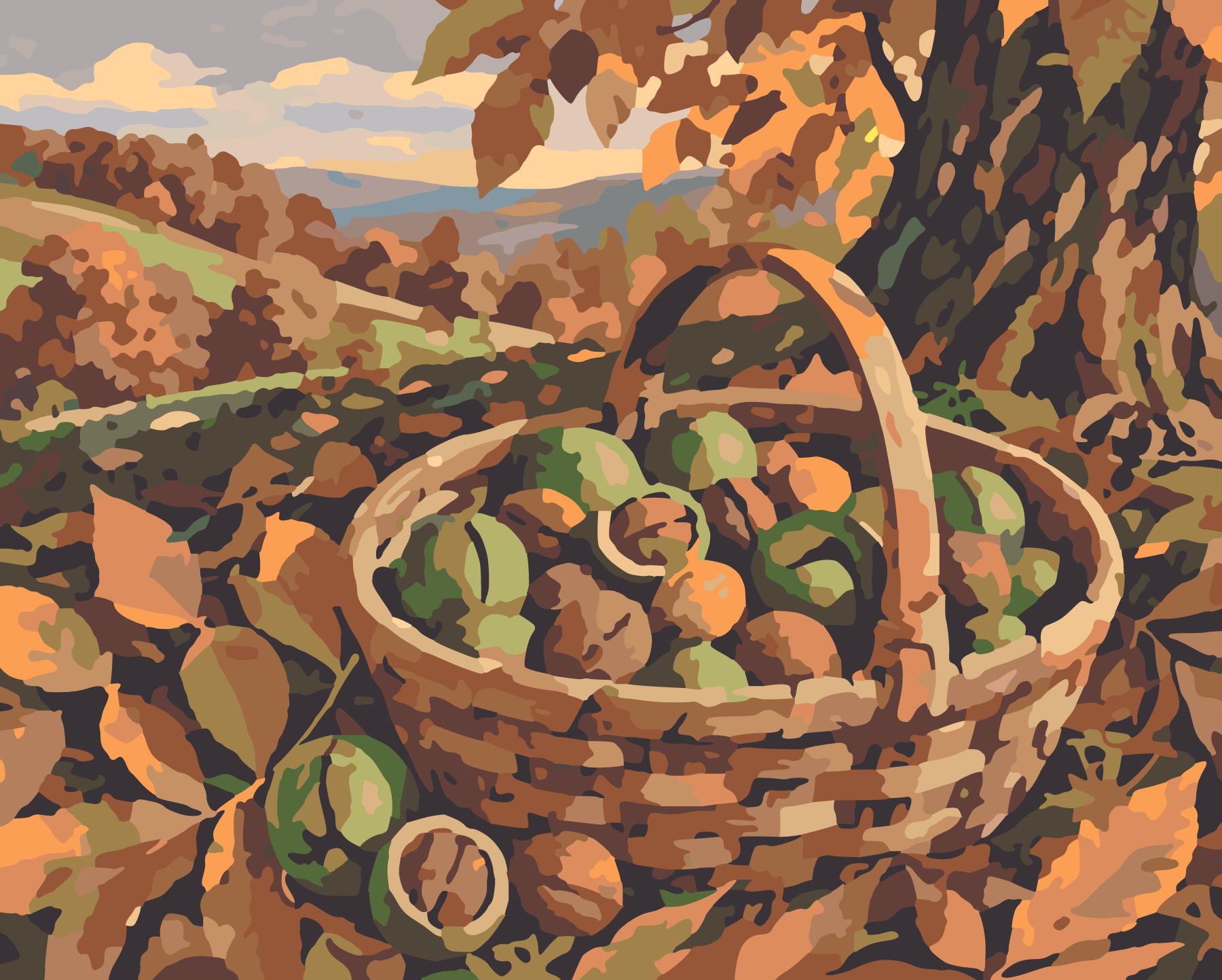 Gathering Walnuts On A Crisp Autumn Afternoon paint by number design