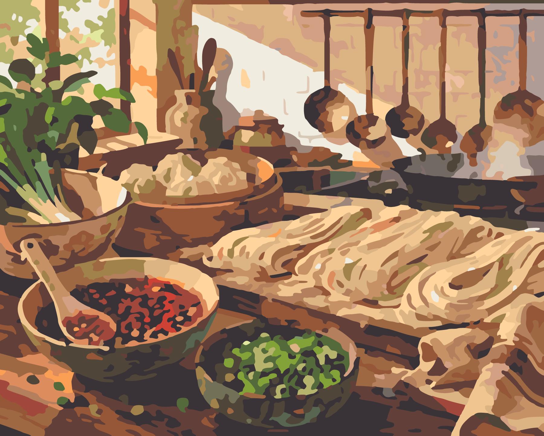 Handmade Noodle Prep With Chili Oil paint by number design