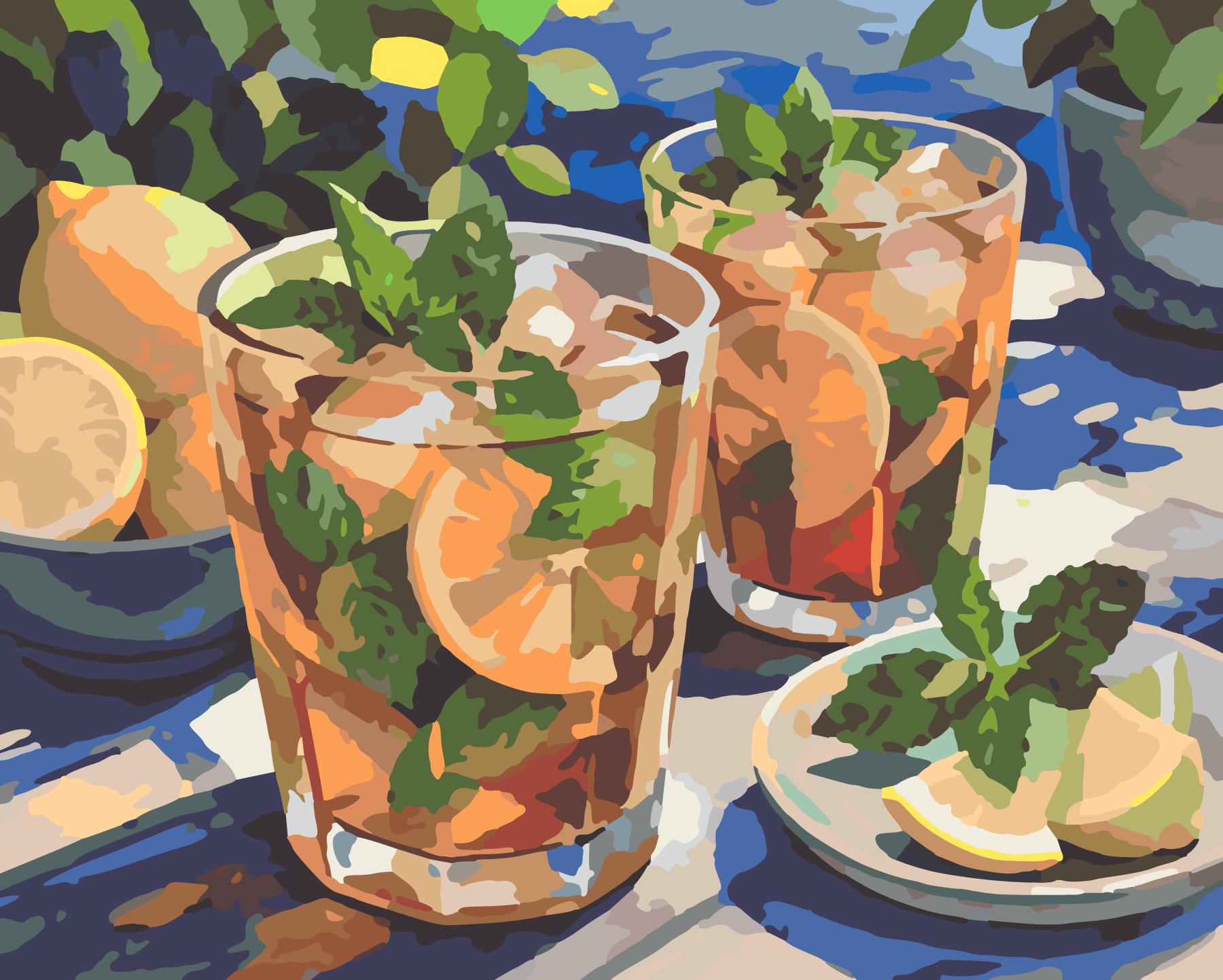 Iced Lemon Tea With Mint paint by number design