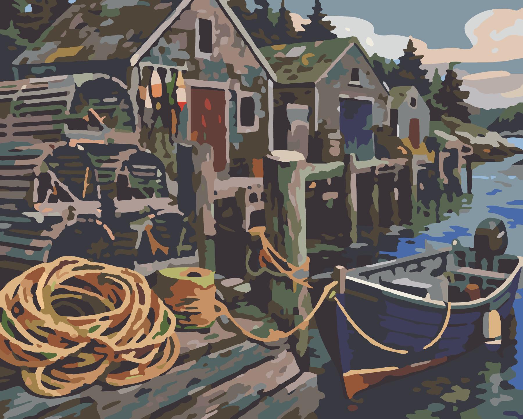 Mending Crab Traps On The Weathered Wharf paint by number design