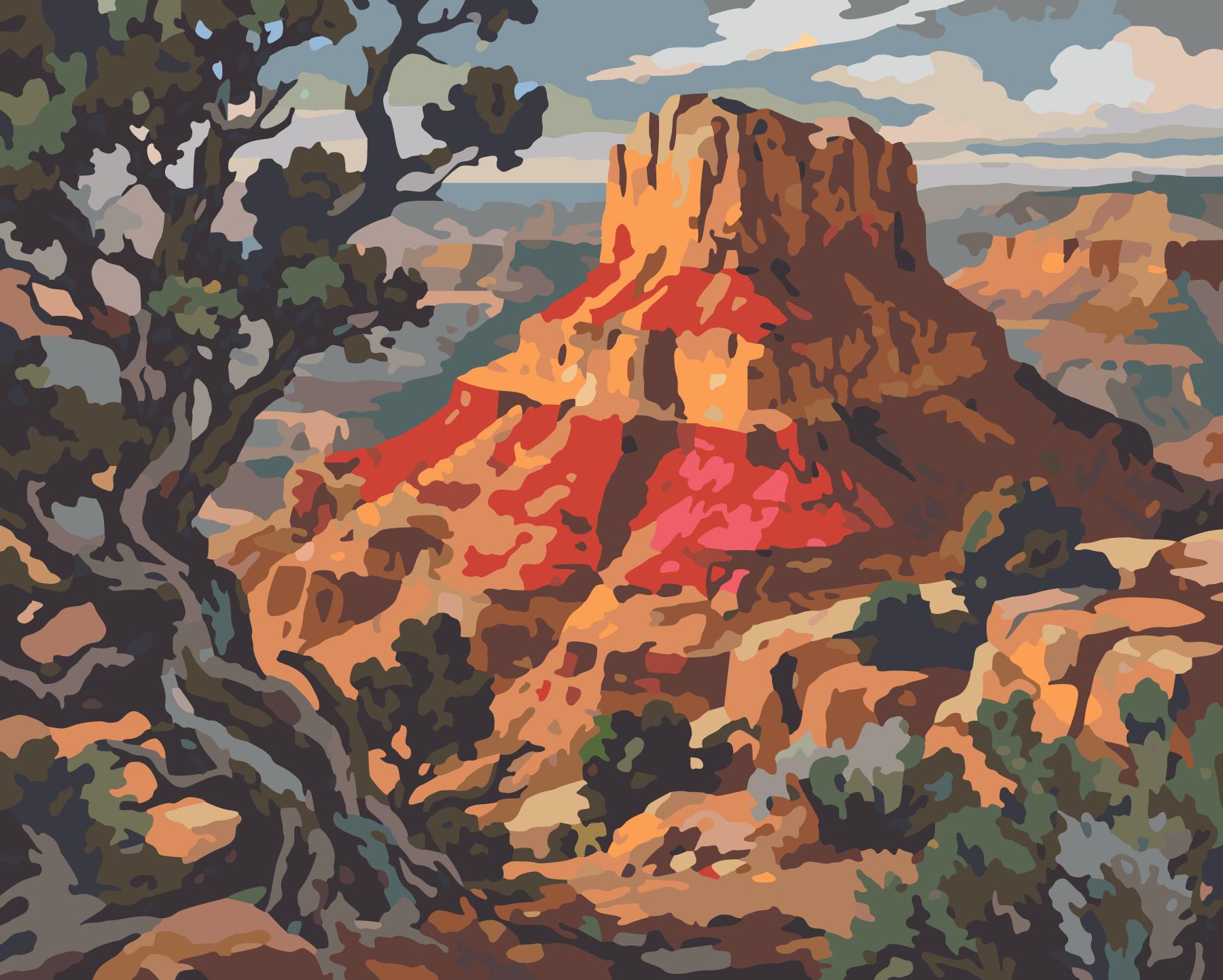 Red Sandstone Butte Framed By Desert Juniper paint by number design