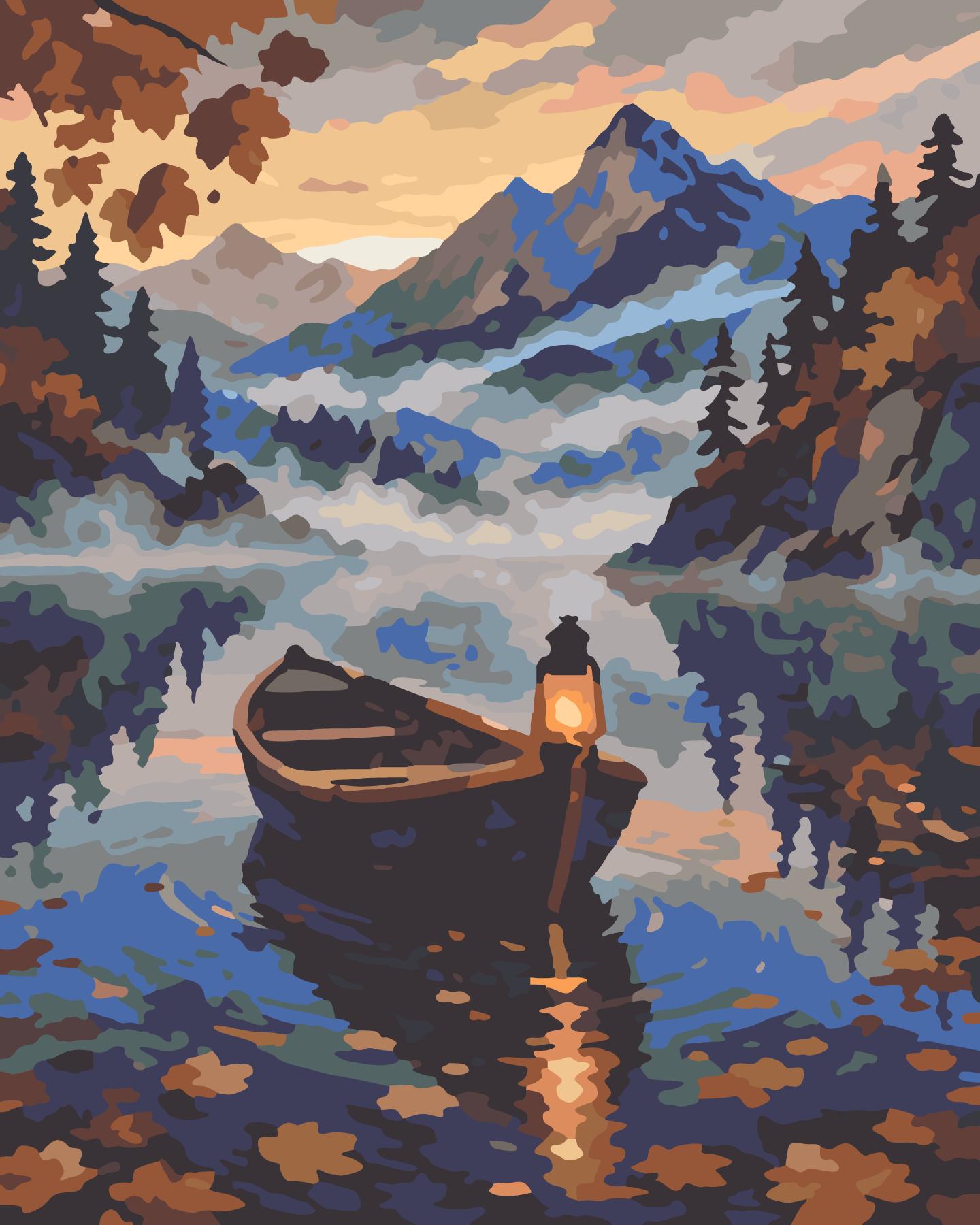 Solitary Lantern Drifting Over Misty Waters paint by number design