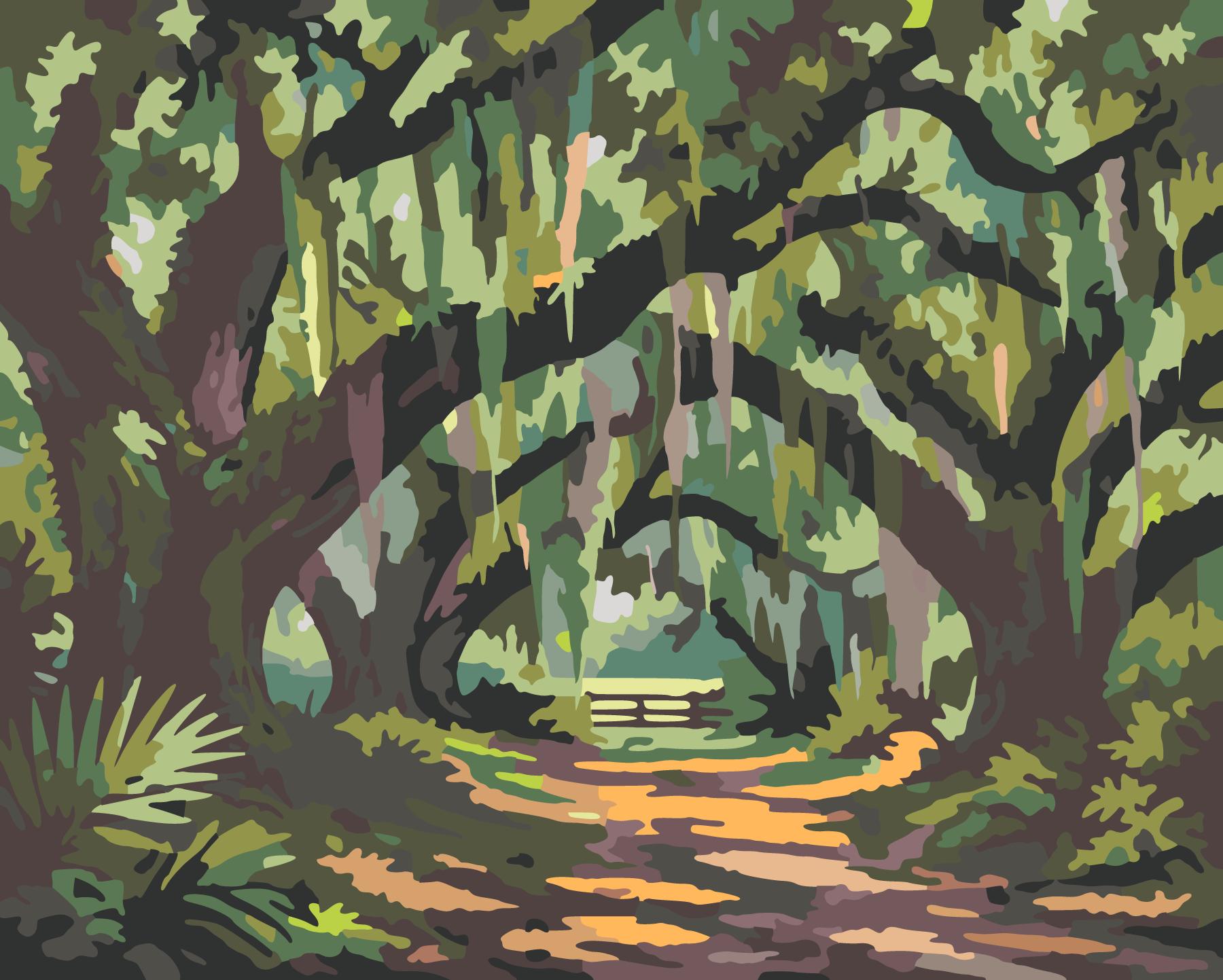 Spanish Moss Oak Alley paint by number design