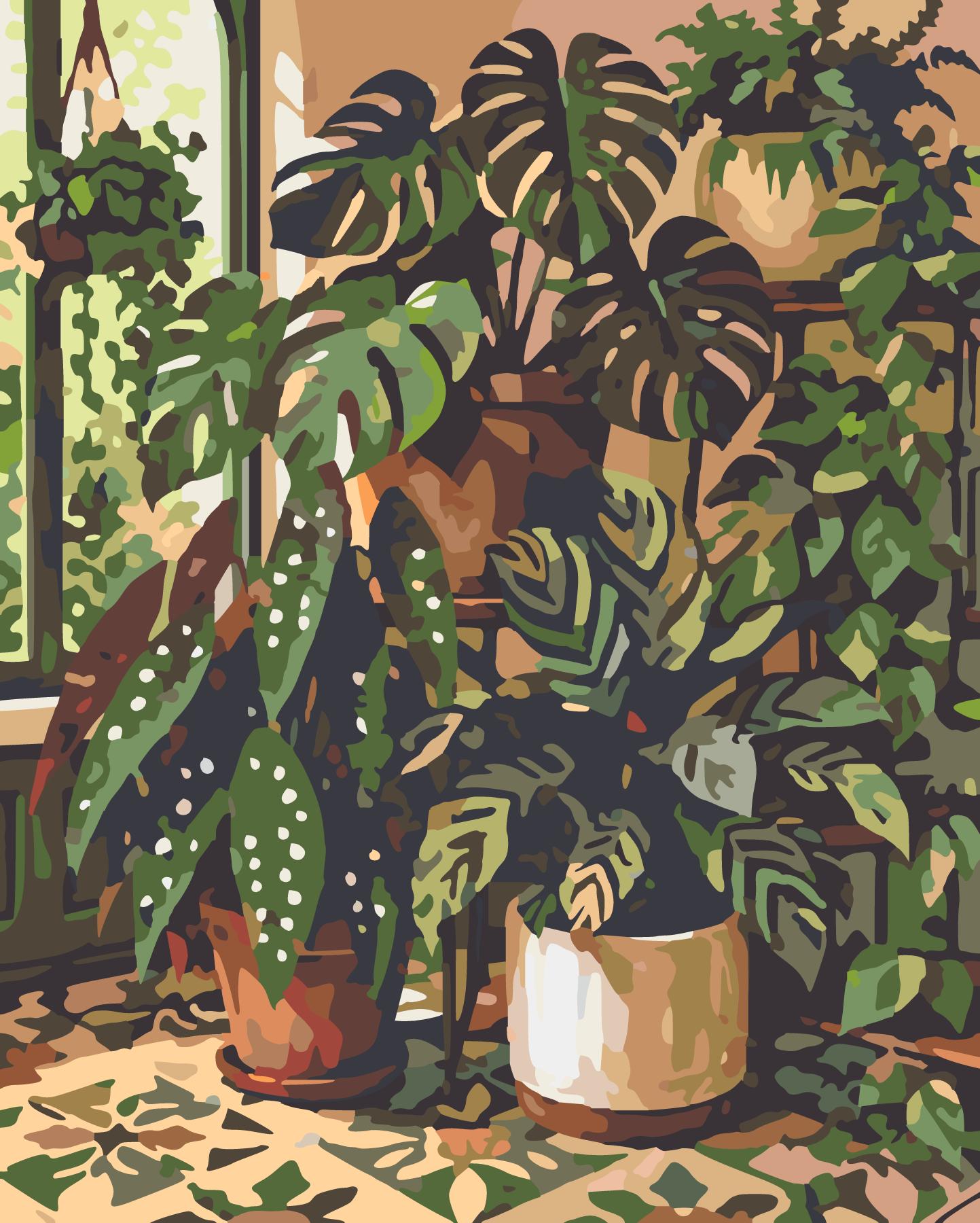 Spotted Begonia And Layered Tropical Foliage paint by number design