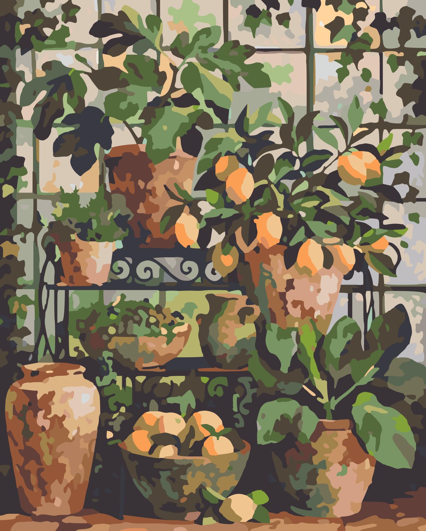 Tiered Stand With Potted Citrus And Figs paint by number design