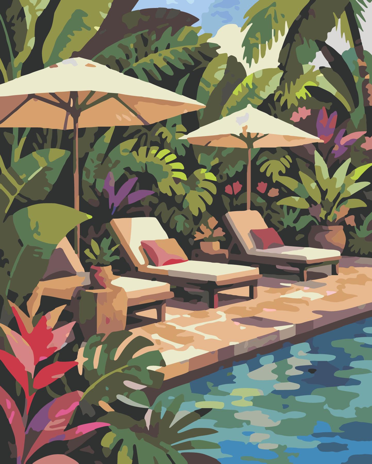 Tropical Poolside Lounge paint by number design