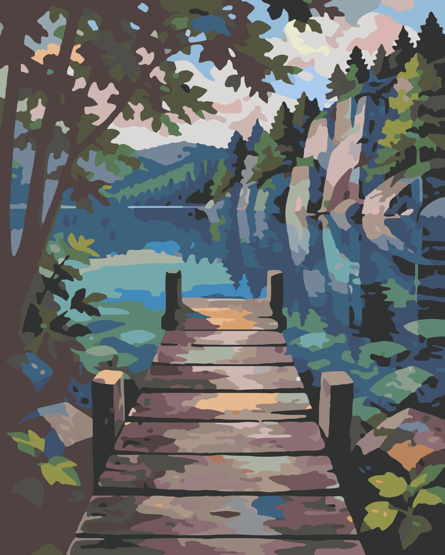 Wooden Pier Over Blue Quarry Lake paint by number design